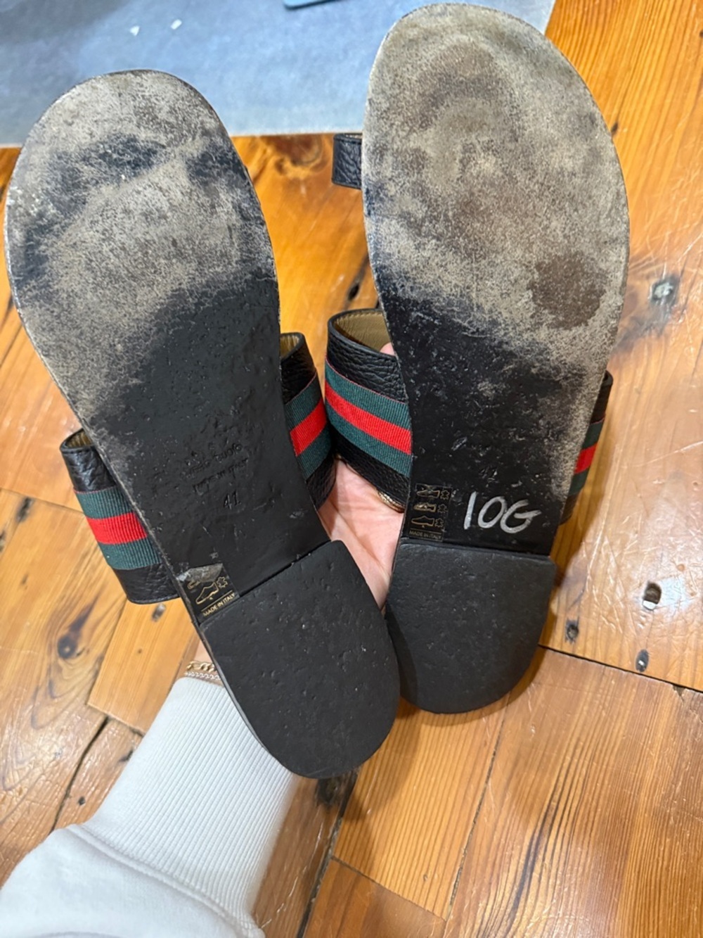 Corsa Roma 9 Montecatini Terme Black Leather Slide Sandals Red and Green Accent - Picture 3 of 7